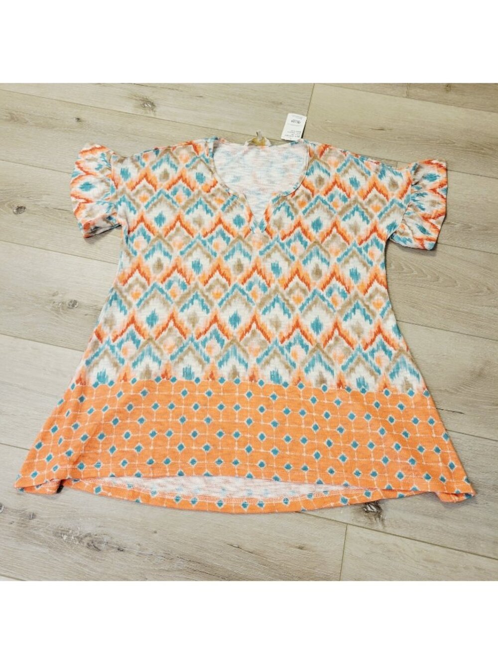 Womens Weekend Suzanne Betro Tribal Sz M Boho Resortwear Tunic Orange Blue